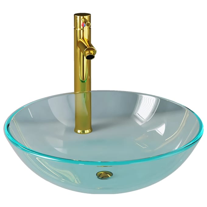 vidaXL - Wastafel - met - kraan - en - pop-up - afvoer - gehard - glas - transparant