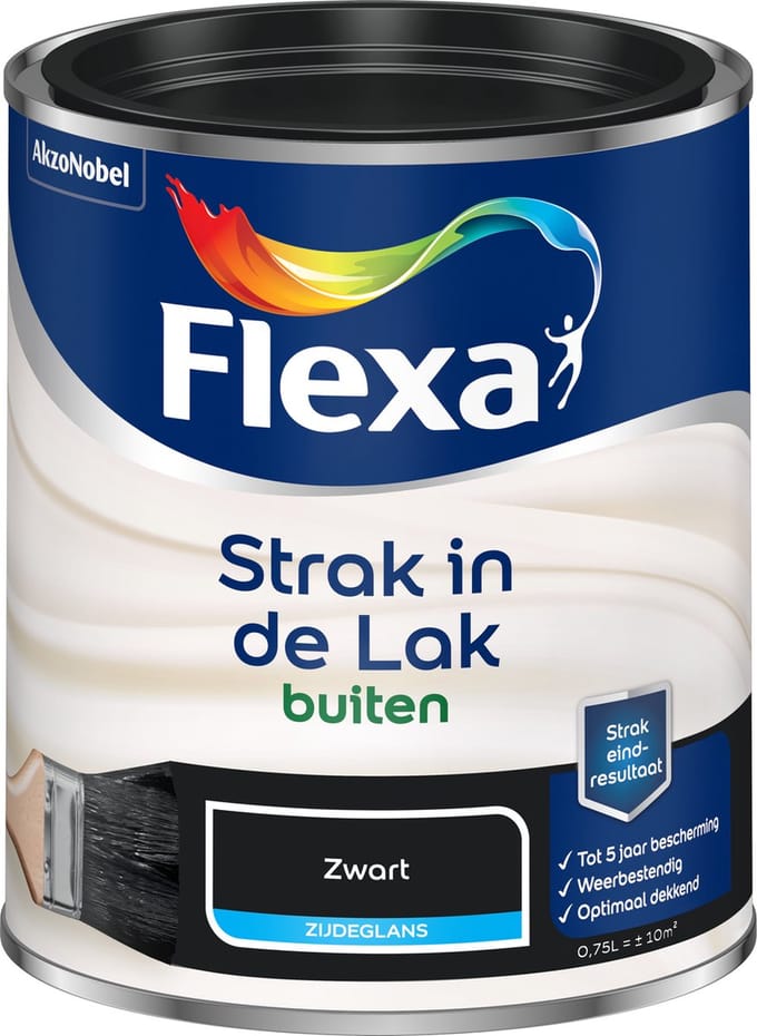 Flexa - Strak In De Lak Buitenlak Zijdeglans - Zwart - 750 Ml
