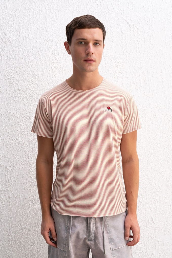 Gestreepte Geborduurde Rondhals T-shirt