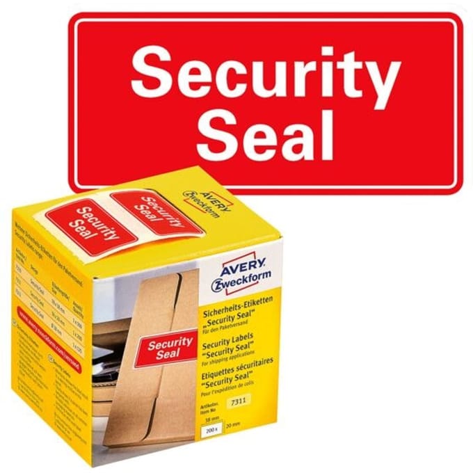 Veiligheidsetiketten Avery Zweckform Security Seal, rechthoekig, 38 x 20 mm, 200 st.