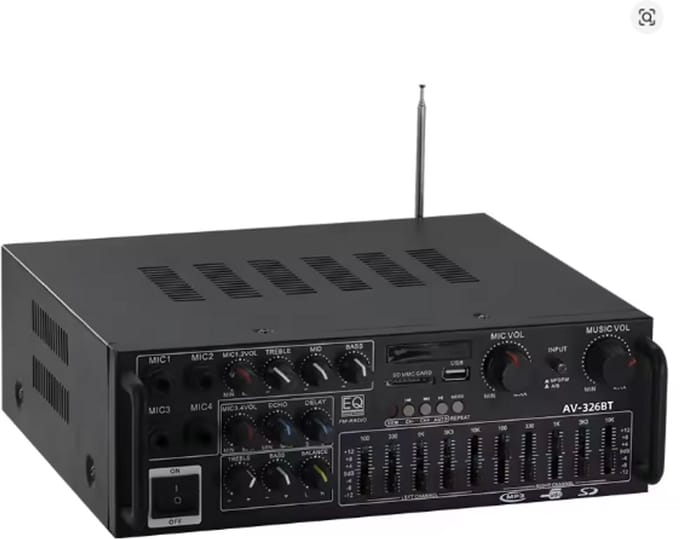 Eindversterker - Equalizerontvanger - Compacte Stereo Digitale Audioversterker van 300 W - met USB-Interface en 4 Microfooningangen - Geschikt voor Thuis en In De Auto