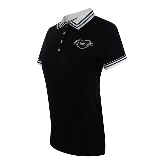 Love Moschino Silver Heart Logo Black Polo Shirt