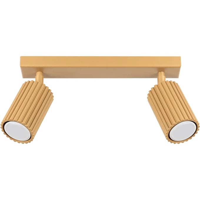 Plafondlamp KARBON 2 met geribbelde spots op een smalle balk - Sollux Lighting - IP20 - Goud aluminium behuizing - 30 x 6.5 x 16.5 cm - 2 x GU10 LED, exclusief lichtbron - 2 x 10 W - Minimalistische plafondlamp voor gang, hal en woonkamer