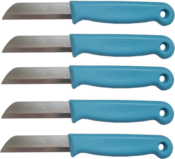 Solingen Schilmesje – RVS Glad – 16 cm met Blade Cover – Blauw – 5 Stuks