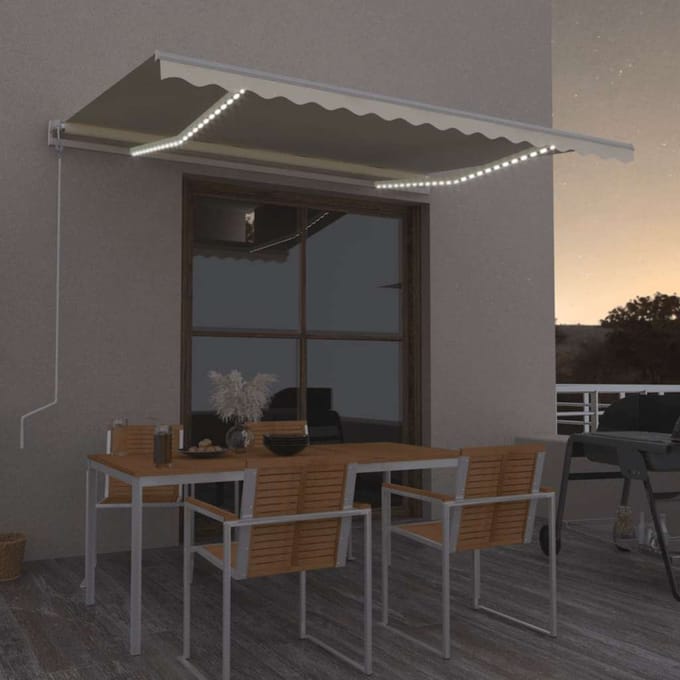 vidaXL - Luifel - automatisch - met - LED - en - windsensor - 400x350 - cm - crèmekleur
