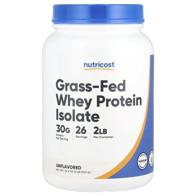 Nutricost, Isolat de Protéine de Whey Nourri à l'Herbe, Non Aromatisé, 2 lb (907 g)