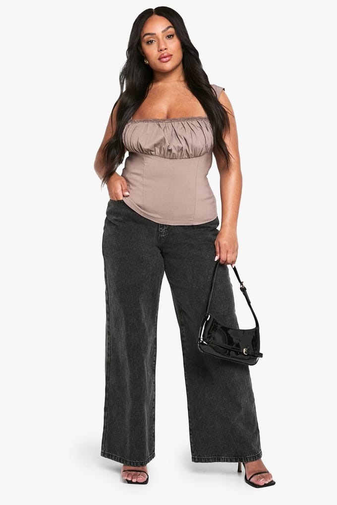 boohoo Dames PLUS GERUAPTE BANDJESCORSET | Mokka | Maat: 54