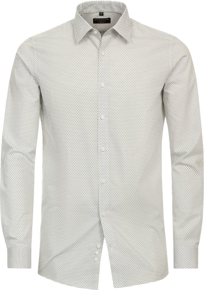 Redmond slim fit overhemd - popeline - wit met grijs dessin