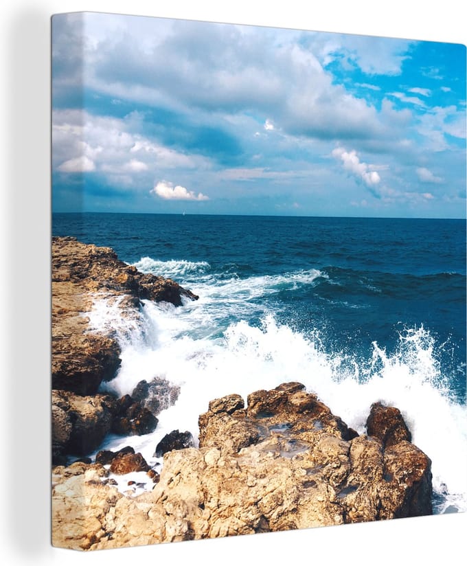Canvas Schilderij Zee - Rots - Kust - Strand - 20x20 cm - Wanddecoratie