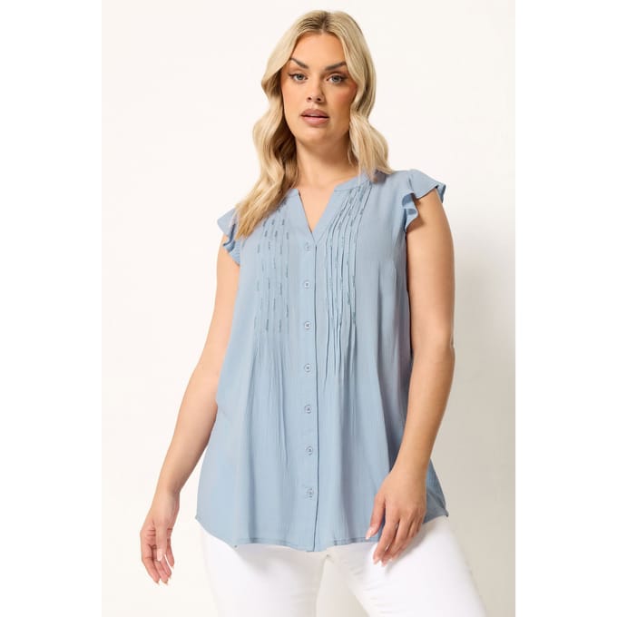 Yours Blauwe Mouwloze Top Met Pintuck Size 46