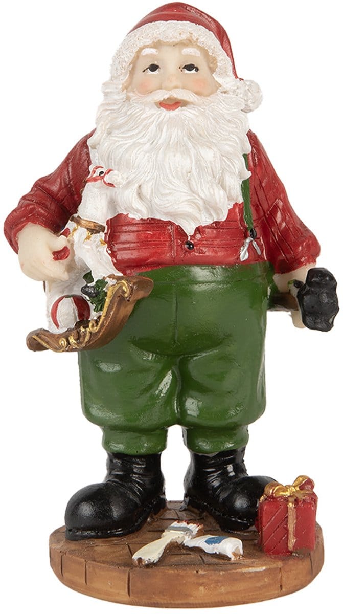 Clayre & Eef Kerstdecoratie Beeld Kerstman 8x6x13 cm Rood Kunststof