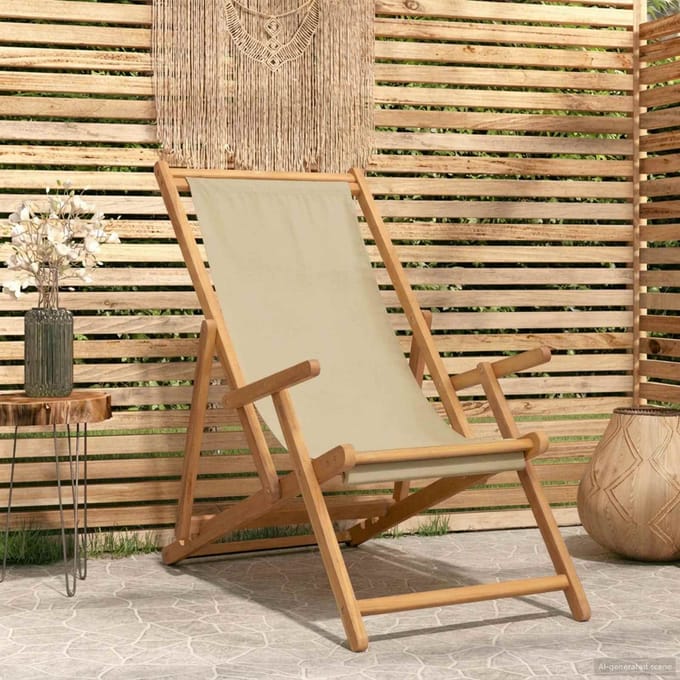 vidaXL - Zonstoel - Beige - Massief - Teakhout