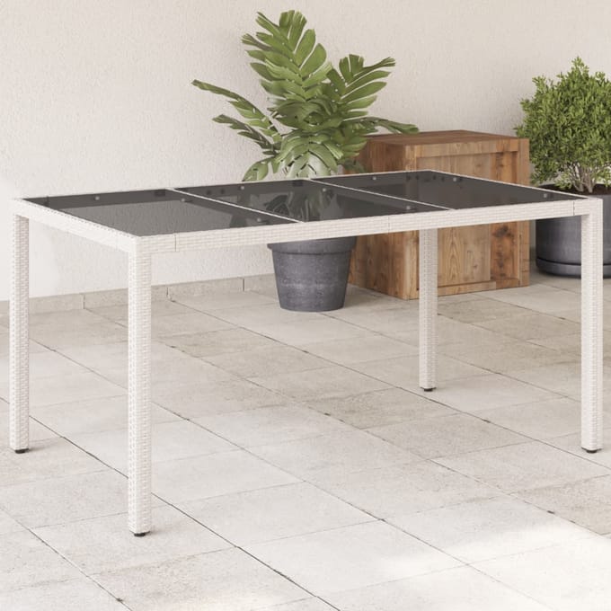 vidaXL - Tuintafel - met - glazen - blad - 150x90x75 - cm - poly - rattan - wit
