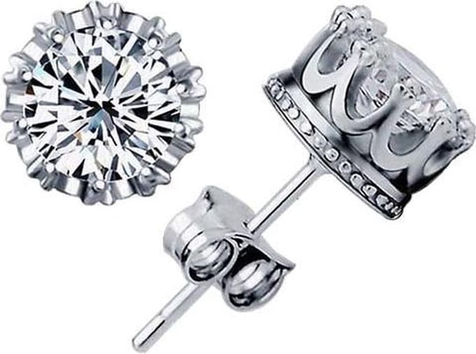 Stud oorbellen zilverkleurig Zirconia Crown 8mm