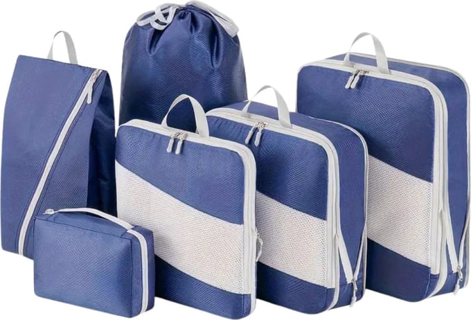 Livano Koffer Organizer Set - Packing Cubes - Compressie - Travel - Compression - Set - Marineblauw