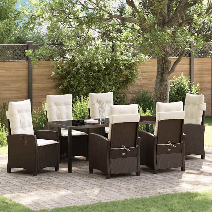 vidaXL - Tuin - Eettafel - Set - 7 - st - Bruin - poly - rattan