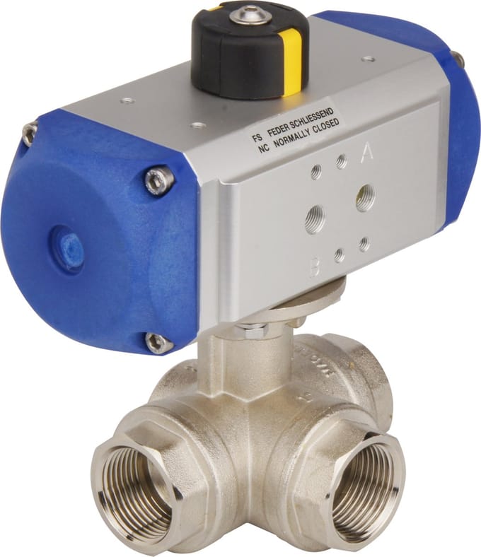 G1'' 3-Weg T-boring Messing Pneumatische Kogelkraan Veersluitend - BL3BA - BL3BAT-100-PC-006