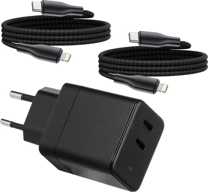 Dual Power Adapter USB C - Geschikt voor iPhone - Oplader Kabel met 1 Meter Lange USB C Kabels - Snellader
