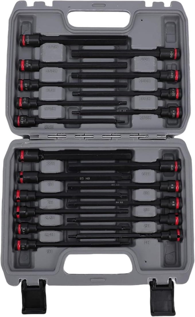 Dopsleutelset Lange Slag - Mechanic Tools - Machine Reparatie - Extra Lange Bits - 20 Delig - Zwart