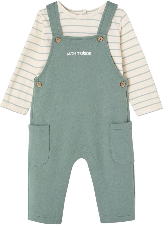 Vertbaudet Fleece babyset met T-shirt en tuinbroek