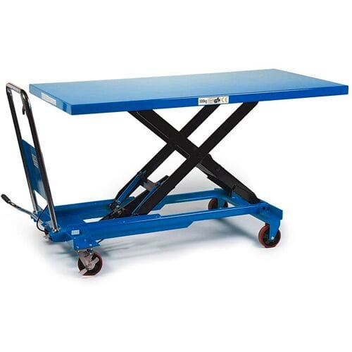 HBM verrijdbare werktafel / heftafel groot 500 kg, blauw