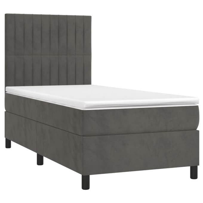 vidaXL - Boxspring - met - matras - en - LED - fluweel - donkergrijs - 80x200 - cm