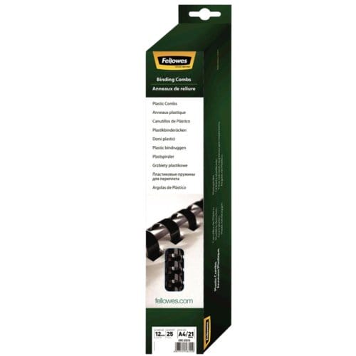 Bindrug fellowes 12mm 21rings a4 zwart 25 stuks