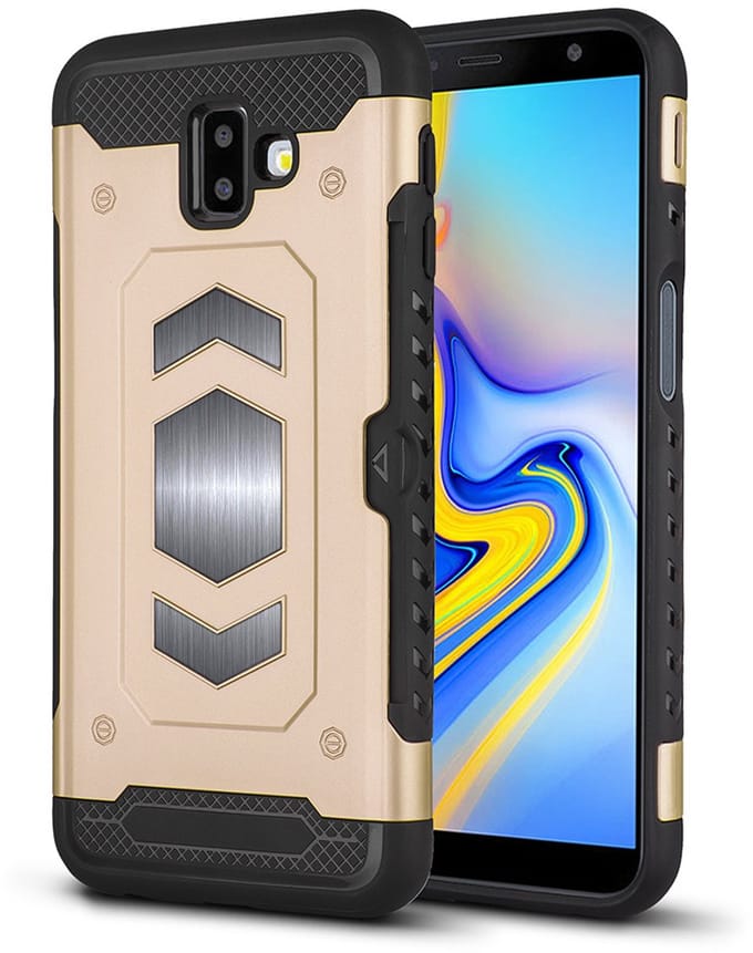 Ntech Geschikt voor Samsung Galaxy J6 Plus (2018) Luxe Armor Case Pashouder - Goud