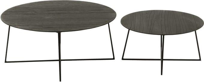 J-Line bijzettafel Rond - hout/metaal - zwart - set van 2
