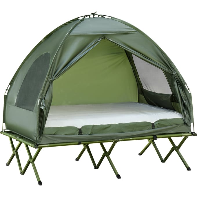 Other Outsunny Opvouwbaar dubbel campingbed met opblaasbare matras-tent groen
