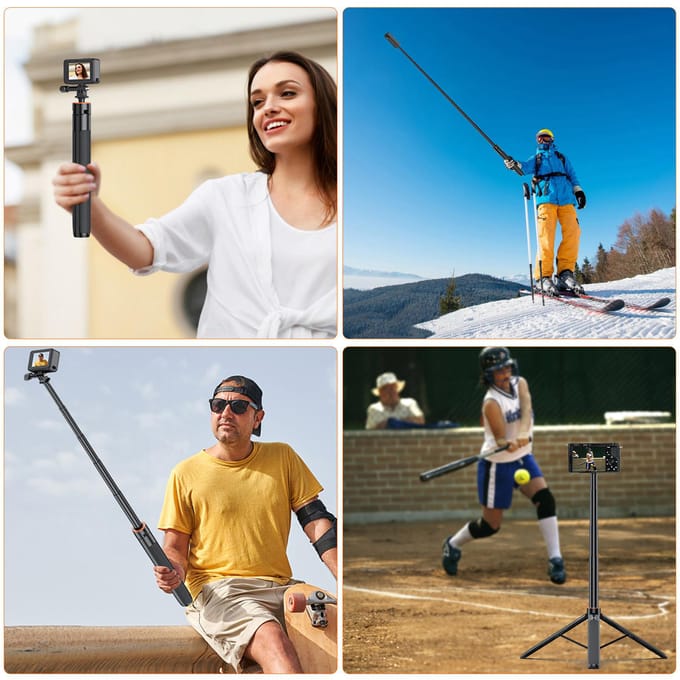 VRIG TP-21 Sportcamera Selfie Stick Statiefstandaard Uitschuifbaar Max. 54 inch met 1/4 inch schroef voor zwart