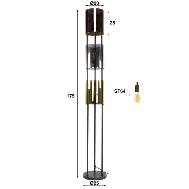 Hoyz Collection - Vloerlamp Lucente Tricolore 3-lichts - Artic Zwart