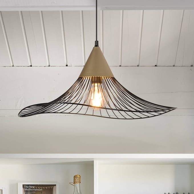 COREP Hanglamp Lizzie, zwart/messingkleurig, Ø 60 cm, metaal