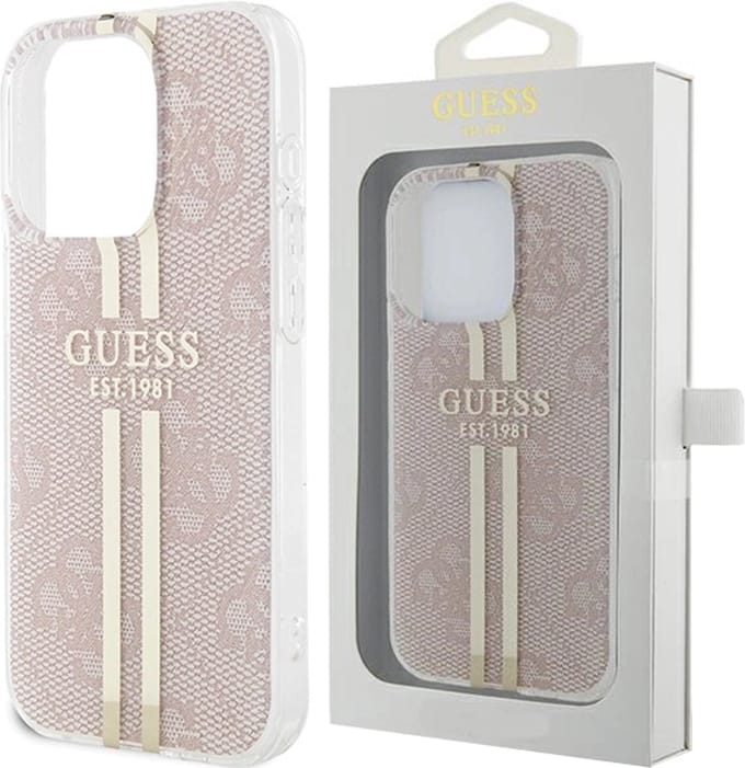 Guess - IML - 4G Gold Stripe hoesje voor iPhone - 14 - Pro - Max - roze