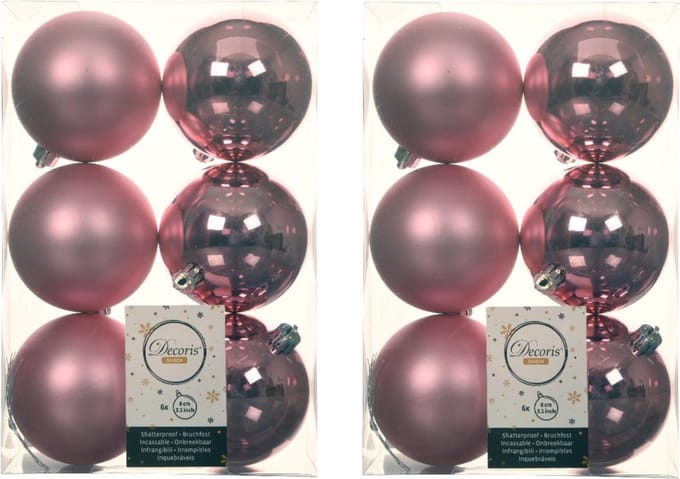 Decoris Kerstballen - 18x st - lippenstift roze - D8 cm - kunststof - mat/glans - kerstversiering