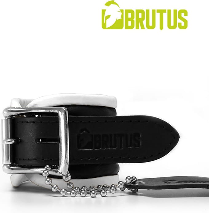 BRUTUS LEATHER - Leren Polsbeperkingen Handboeien - Zwart/Wit