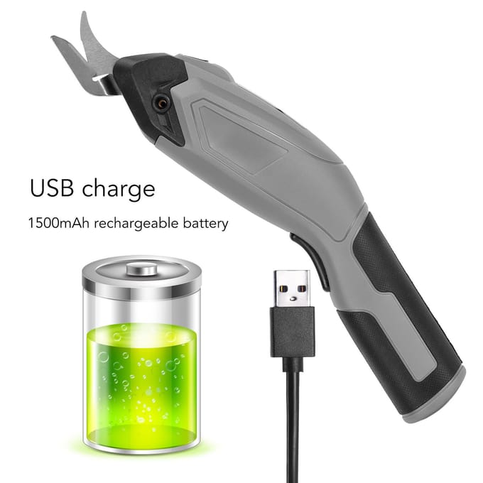 Ciseaux Électriques Poignée Ergonomique Charge USB Alliage d'Aluminium Compact Ciseaux Sans Fil pour la Couture gray