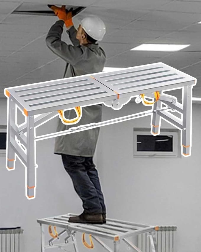 Werkplatform Kruk - Steiger Ladder - Onderhoud Klussen - Verstelbare Hoogte - 160x30cm - Metaal