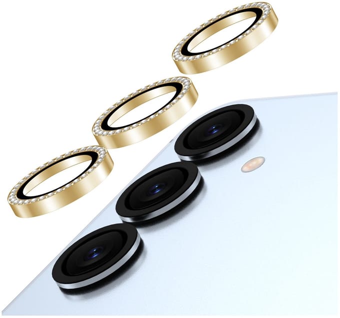 AVY Camera Lens Protector Rings | Geschikt voor Samsung Galaxy S25 Plus | Camera Lens Protector Glas | Schokbestendig | Krasbestendig | met Applicator | Diamant Goud