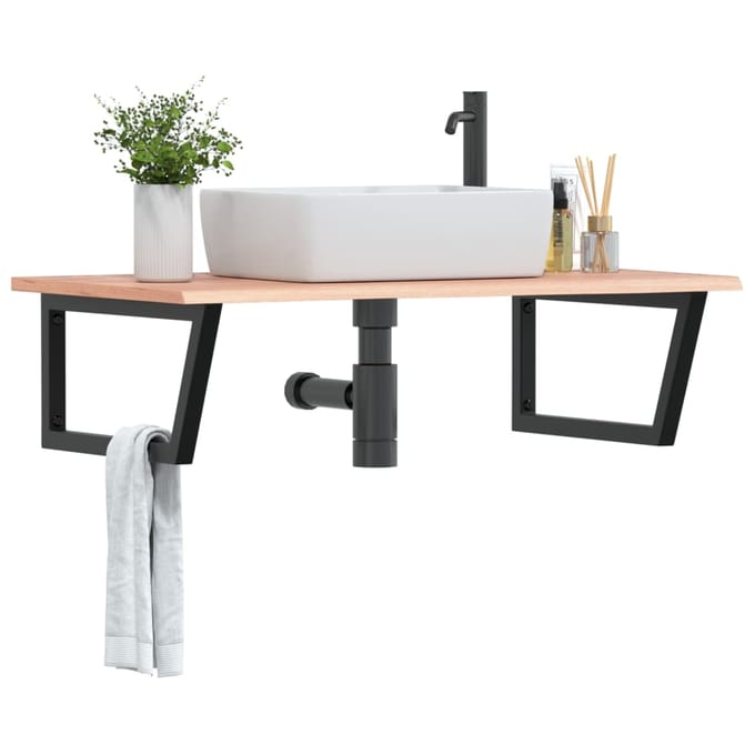 vidaXL - Badkamer - wandschap - staal - en - massief - eikenhout