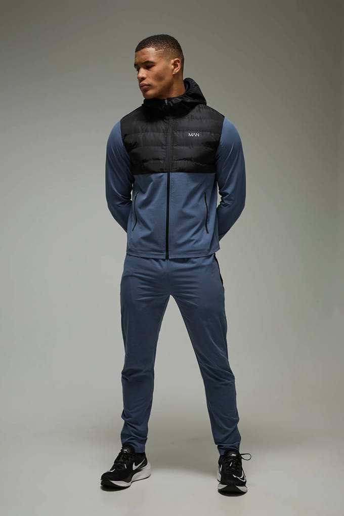 Men's Active Gewatteerd Regular Fit Trainingspak | Steel | Size Medium