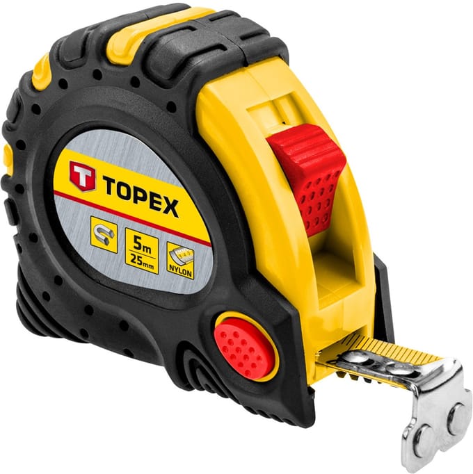 Topex - Stalen Rolmaat - 5m - Magnetische Tip - Nylon Coating