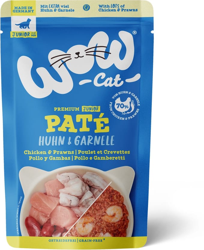 WOW CAT - JUNIOR Pouchbeutel 12x125 | Huhn & Garnele