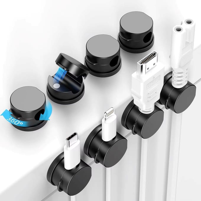 CableMate® Magnetische Kabelhouder- 6 stuks - Roterend - Zwart - Zelfklevend - Kabelclips - Kabel organizer