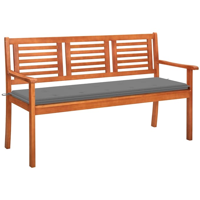 vidaXL - Tuinbank - 3-zits - met - kussen - 150 - cm - massief - eucalyptushout