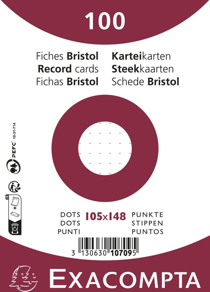 Exacompta 20x Pak 100 steekkaarten onder film - bristol karton dots niet geperforeerd - 105x148mm - Wit - 10709E