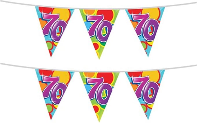 Haza Vlaggetjes 70 jaar - 2x stuks - leeftijd verjaardag - plastic 10m