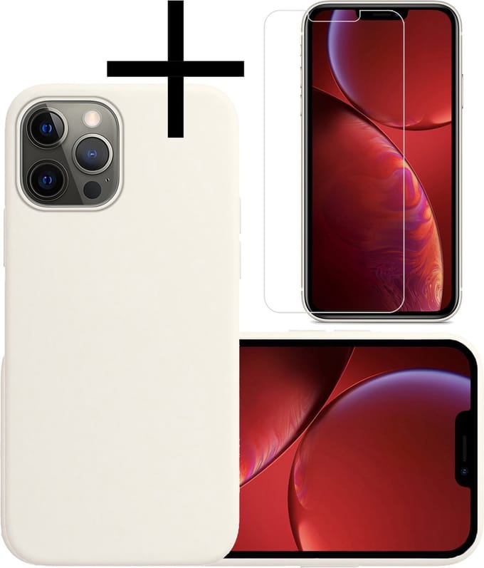 Hoesje - Met Screenprotector - Geschikt voor Apple iPhone 13 Pro Max - Sterk & Shockproof - Back Cover - Siliconen Case - Telefoon Hoes - Wit
