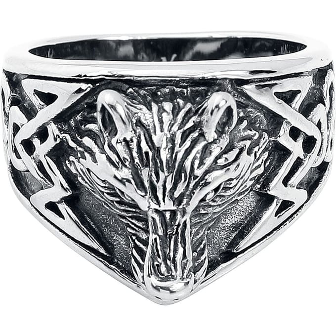 etNox Ring - Wolf's Head - voor Mannen - zilverkleurig