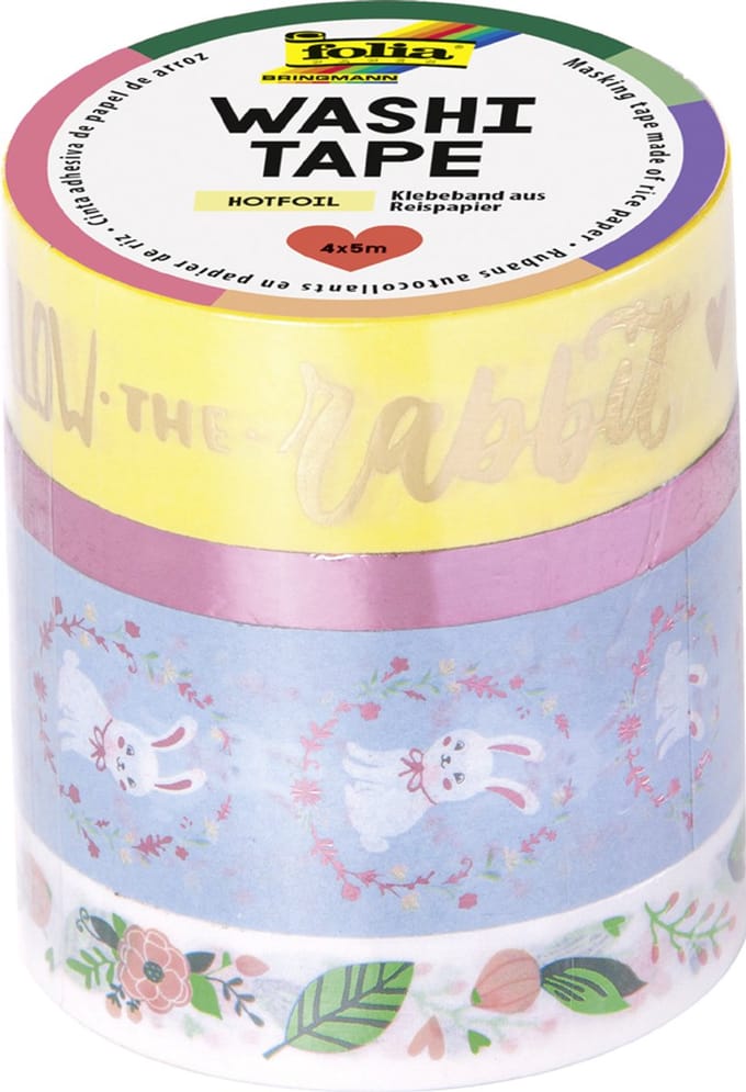 folia Deko-Klebeband Washi-Tape ´FOLLOW THE RABBIT´, 4er Set